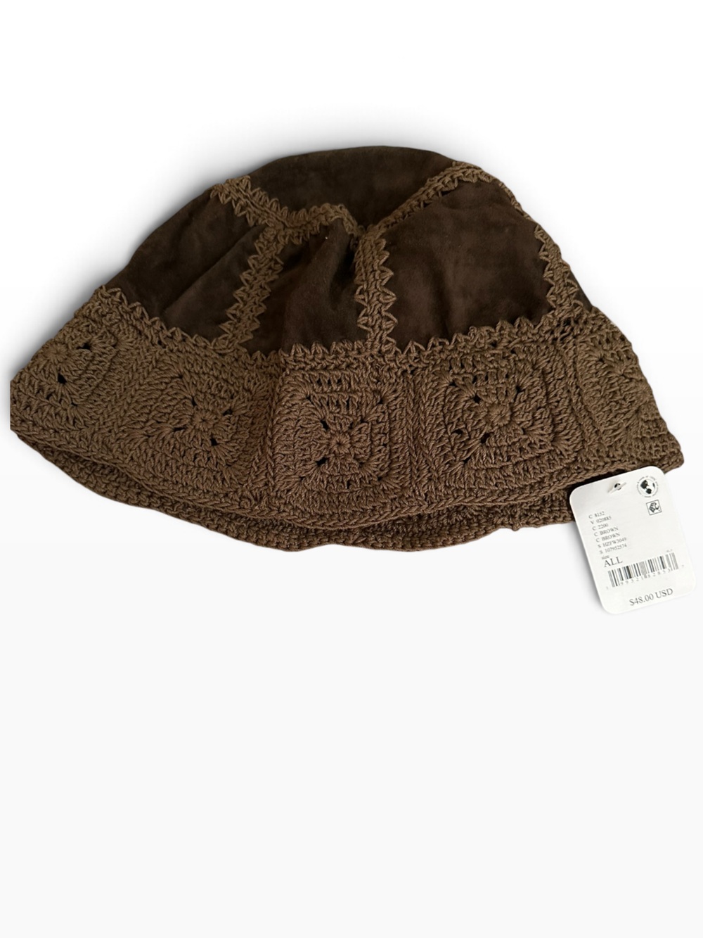 Free People Brown Crochet Panel Bucket Hat